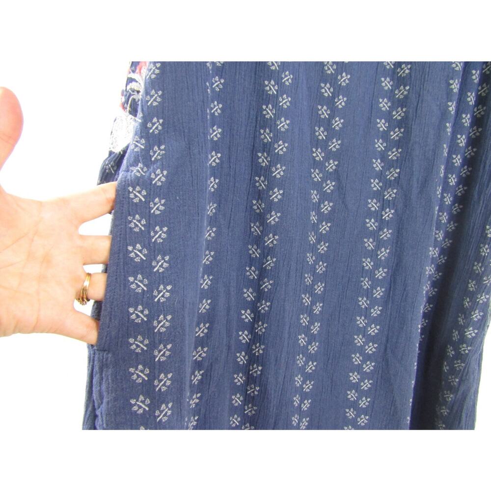 J. Jill Blue Floral Dress sz M‎ Embroidery Tassel Boho Pockets Cruise Fairy - Picture 3 of 7